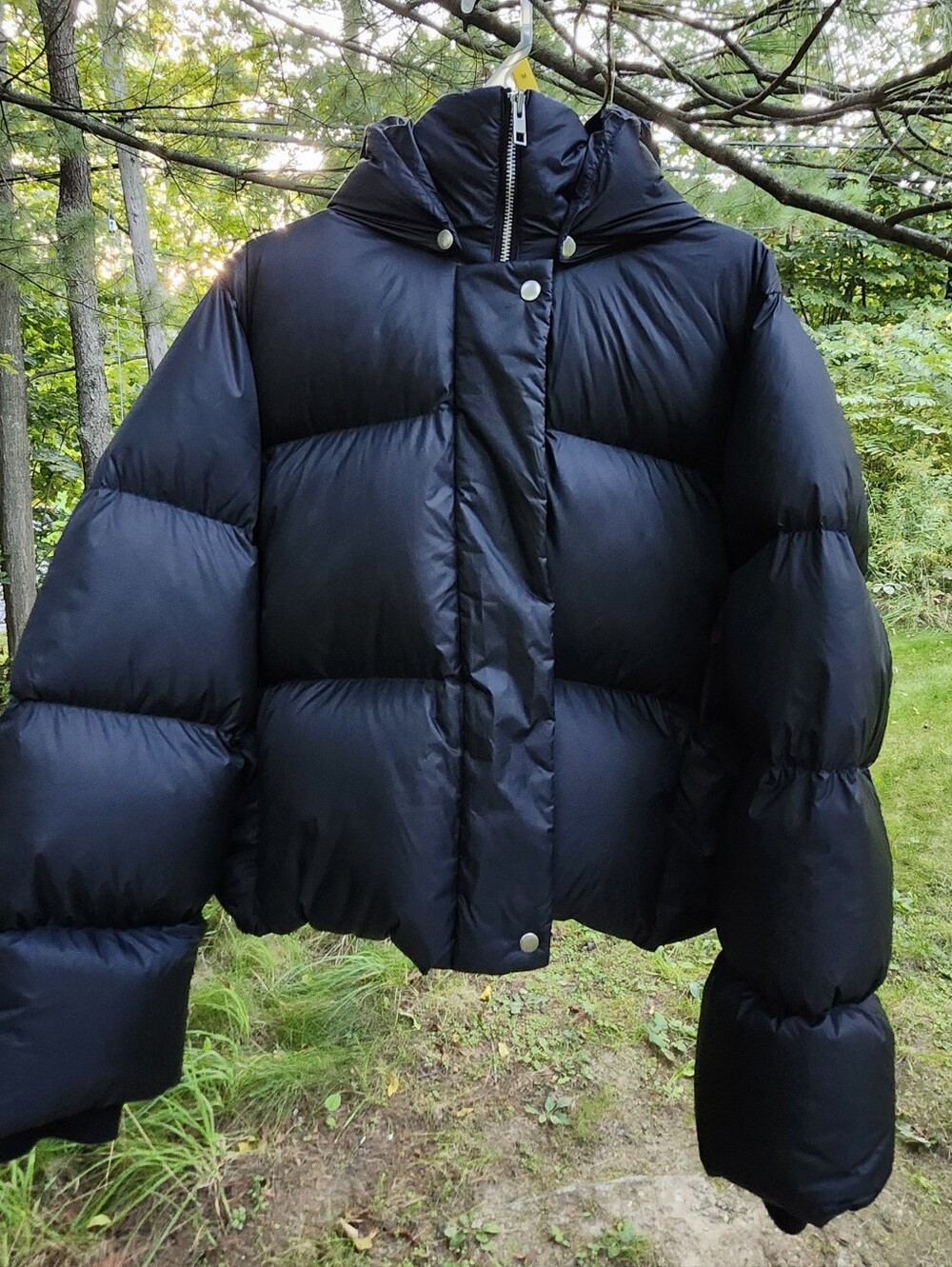 Banana Republic XL Water-Repellent Down Puffer Jacket Black Removable Hood